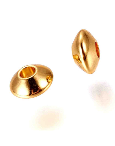 Rondelle. Acero Inoxidable. Real 24k Gold. 6x3 milímetros. 1,8 mm perforación. 10 unidades.