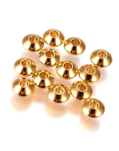 Rondelle. Acero Inoxidable. Real 24k Gold. 6x3 milímetros. 1,8 mm perforación. 10 unidades.