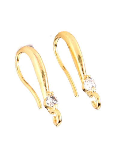 Ganchos aretes. Aleación+Zirconia. Baño 18KGold. 17,5x3 mm. 1 mm grosor. 1,2 mm perforación. 2 uds.