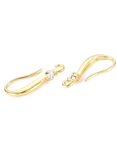 Ganchos aretes. Aleación+Zirconia. Baño 18KGold. 17,5x3 mm. 1 mm grosor. 1,2 mm perforación. 2 uds.
