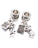European Beads. Llave+candado. Aleación cobre. Color plata antigua. 25 mm. 4,5 mm perforación. 2 uds