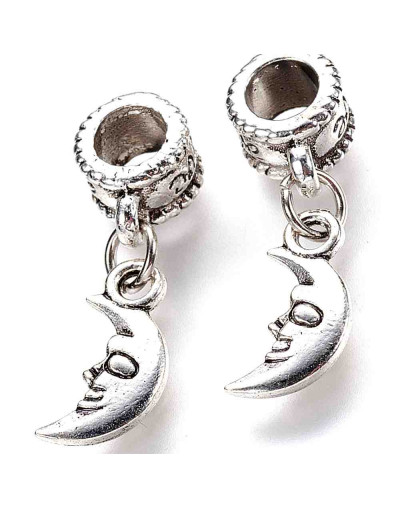 European Beads. Luna (2). Aleación cobre. Color plata antigua. 26 mm. 5 mm perforación. 2 uds