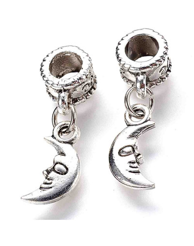 European Beads. Luna (2). Aleación cobre. Color plata antigua. 26 mm. 5 mm perforación. 2 uds