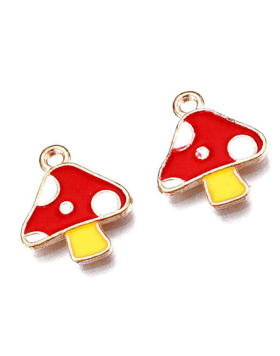 Hongos. Aleación de cobre y esmalte. 15x13x1,5 milímetros. 1,5 mm perforación. 4 unidades.