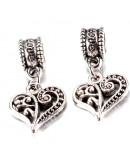 European Beads. Corazón (2). Aleación cobre. Color plata antigua. 25 mm. 4,5 mm perforación. 2 uds.