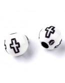 Religión: Cruz negra. Esfera blanca. 6 milímetros diámetro. 2 mm perforación. 100 uds aproximado.