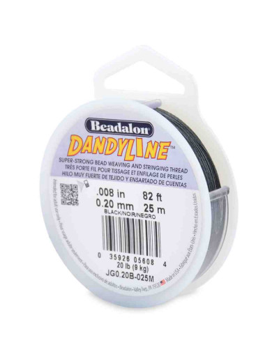 Hilo trenzado. DANDYLINE. Alta resistencia y flexibilidad. Color negro. 0,20 mm diámetro. 25 mts.