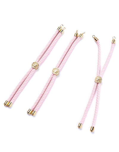Nylon twist regulable para pulsera. Rosado. Bañado (18kGold). 220x4 mm. 2 mm perforación. 1 ud.