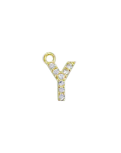 Letra "Y". Aleación+Zirconia. Baño 18K Gold. 12 milímetros. 5 milímetros arandela. 1 unidad.