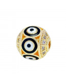 Esfera (2). Ojo turco BLACK. Aleación+Zirconia. Baño 18k gold. 10 mm diámetro. 2 mm perforación. Esfera (2). Ojo turco BLACK. Aleación+Zirconia. Baño 18k gold. 10 mm diámetro. 2 mm perforación.