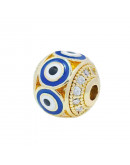 Esfera (2). Ojo turco BLUE. Aleación+Zirconia. Baño 18k gold. 10 mm diámetro. 2 mm perforación. Esfera (2). Ojo turco BLUE. Aleación+Zirconia. Baño 18k gold. 10 mm diámetro. 2 mm perforación.