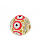 Esfera (2). Ojo turco RED. Aleación+Zirconia. Baño 18k gold. 10 mm diámetro. 2 mm perforación. Esfera (2). Ojo turco RED. Aleación+Zirconia. Baño 18k gold. 10 mm diámetro. 2 mm perforación.