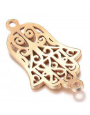 Mano de fátima. Acero inoxidable. Color dorado. 27x14x1 milímetros. 1 mm perforación. 1 unidad.