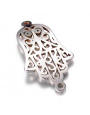 Mano de fátima. Acero inoxidable. Color plateado. 27x14x1 milímetros. 1 mm perforación. 1 unidad.