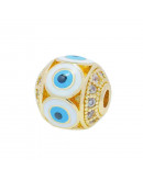 Esfera (2). Ojo turco WHITE. Aleación+Zirconia. Baño 18k gold. 10 mm diámetro. 2 mm perforación. Esfera (2). Ojo turco WHITE. Aleación+Zirconia. Baño 18k gold. 10 mm diámetro. 2 mm perforación.