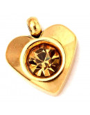 Corazón. Acero inoxidable+Rhinestone. Color dorado+Topacio. 8x7x3 milímetros. 1 mm perforación. 1 ud Corazón. Acero inoxidable+Rhinestone. Color dorado+Topacio. 8x7x3 milímetros. 1 mm perforación. 1 ud