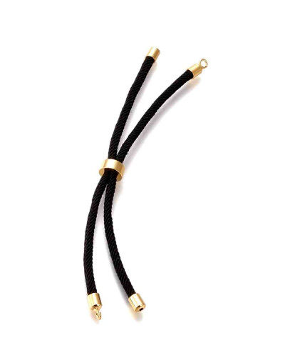 Nylon regulable para pulsera. Black. Bañado (18kGold). 220x4 mm. 2,8 mm perforación. 1 unidad.