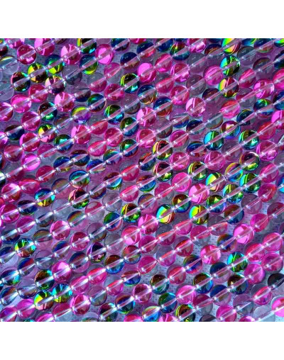 Piedra Luna. Sintética. Tonos rosados. 08 mm diámetro. 1 mm perforación. 45 uds hilo (aproximado).