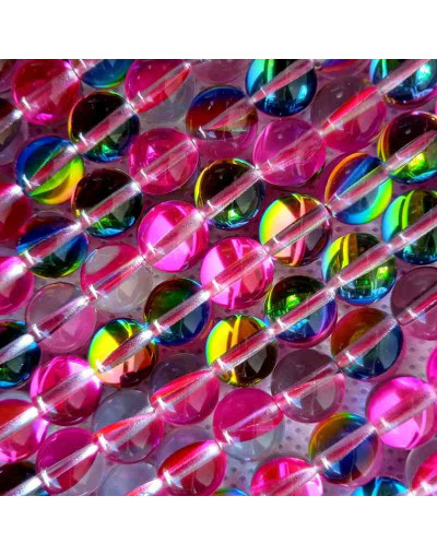 Piedra Luna. Sintética. Tonos rosados. 08 mm diámetro. 1 mm perforación. 45 uds hilo (aproximado).