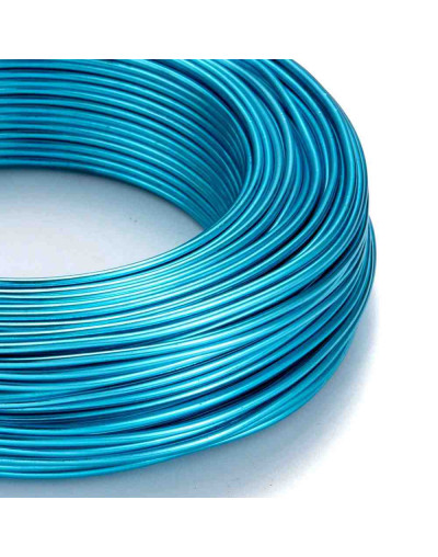 Aluminio. Alambre redondo. Calibre 12 (2 milímetros diámetro). Color turquesa. 5 metros.