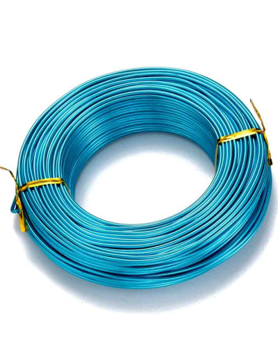 Aluminio. Alambre redondo. Calibre 12 (2 milímetros diámetro). Color turquesa. 5 metros.