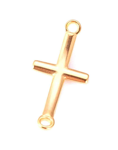 Cruz. Acero inoxidable. Color dorado. 30x14x2 milímetros. 2 mm perforación. 1 unidad.