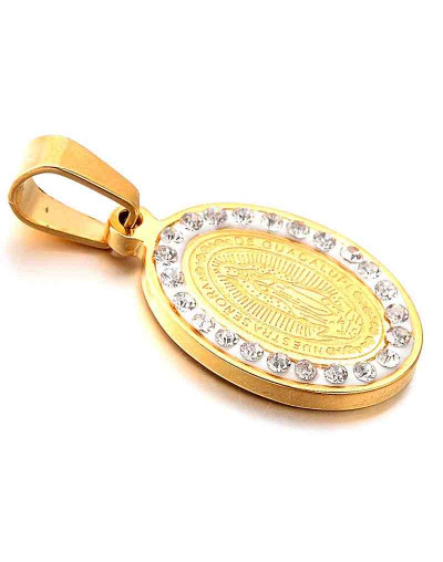 Virgen de Guadalupe. Acero inoxidable + Rhinestone. 21x13x2,5 mm. 4x6 mm cierre. 1 unidad.