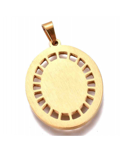 Virgen María. Acero inoxidable + Rhinestone. 33x25x2 milímetros. 4x6 mm cierre. 1 unidad.