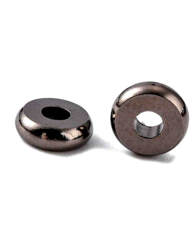 Donut (3). Aleación de cobre. Color Gunmetal. 6x2 milímetros. 2,5 mm perforación. 20 unidades.