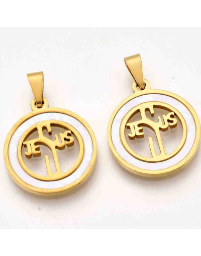 Religión: Jesús. Acero inoxidable+Shell. Color dorado. 23x20x2 milímetros. 8x4 mm cierre. 1 unidad.