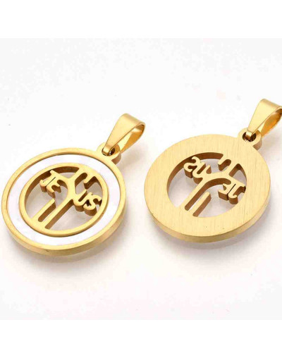 Religión: Jesús. Acero inoxidable+Shell. Color dorado. 23x20x2 milímetros. 8x4 mm cierre. 1 unidad.