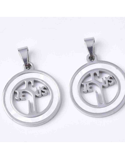 Religión: Jesús. Acero inoxidable+Shell. Color plateado. 23x20x2 milímetros. 8x4 mm cierre. 1 unidad