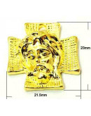 Cruz+Rostro. Aleación de cobre. Color dorado. 23x21x6 milímetros. 2 mm perforación. 4 unidades. Cruz+Rostro. Aleación de cobre. Color dorado. 23x21x6 milímetros. 2 mm perforación. 4 unidades.