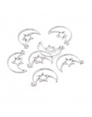 Luna+Estrella. Aleación de cobre. Color plateado. 35x25x2 milímetros. 1,8 mm perforación. 4 unidades