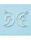 Luna+Estrella. Aleación de cobre. Color plateado. 35x25x2 milímetros. 1,8 mm perforación. 4 unidades