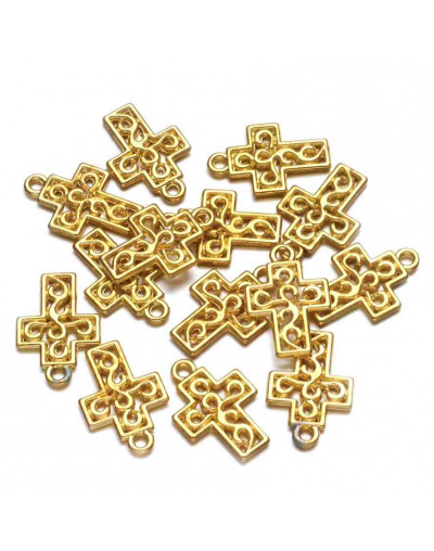 Cruz. Aleación de cobre. Color dorado. 18x12x2 milímetros. 1 mm perforación. 10 unidades.