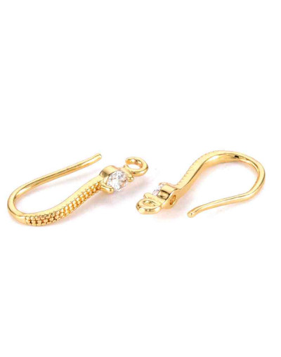 Ganchos aretes. Aleación+Zirconia. Baño 18KGold. 17x2,5 mm. 0,7 mm grosor. 1,2 mm perforación. 2 uds
