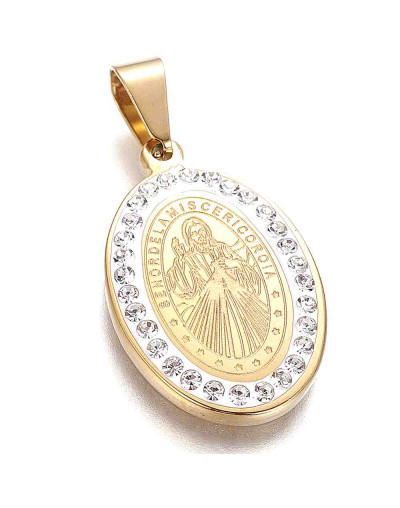 Jesús de la Misericordia. Acero inoxidable + Rhinestone. 26x17x3 milímetros. 4x6 mm cierre. 1 ud.