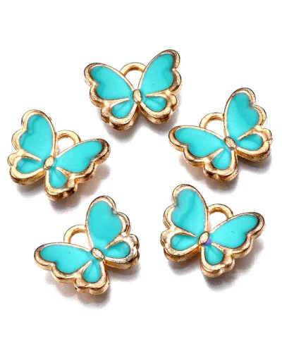 Mariposas (4). Aleación de cobre y esmalte. DARK TURQUOISE. 16x13x2 mm. 2 mm perforación. 4 uds.