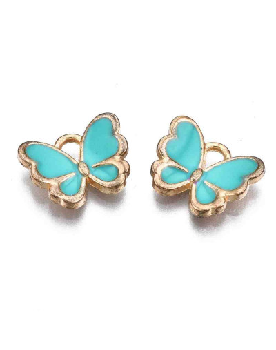 Mariposas (4). Aleación de cobre y esmalte. DARK TURQUOISE. 16x13x2 mm. 2 mm perforación. 4 uds.