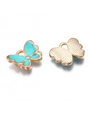 Mariposas (4). Aleación de cobre y esmalte. DARK TURQUOISE. 16x13x2 mm. 2 mm perforación. 4 uds. Mariposas (4). Aleación de cobre y esmalte. DARK TURQUOISE. 16x13x2 mm. 2 mm perforación. 4 uds.