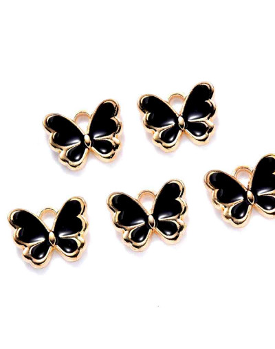 Mariposas (4). Aleación de cobre y esmalte. BLACK. 16x13x2 mm. 2 mm perforación. 4 uds.