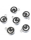 Luna+Estrella. Aleación de cobre. Color plata antigua. 13x10x1,5 mm. 1,6 mm perforación. 10 unidades