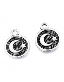 Luna+Estrella. Aleación de cobre. Color plata antigua. 13x10x1,5 mm. 1,6 mm perforación. 10 unidades