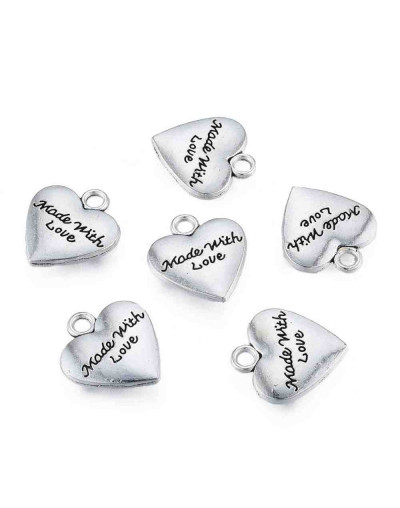 Corazón+Mensaje. Aleación de cobre. Color plata antigua. 15x12x2,5 mm. 1,6 mm perforación. 4 uds.