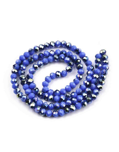 Rondelle faceteado. 4x3 milímetros. ROYA BLUE PLATED. 0,5 mm perforación. 102 uds hilo (aprox).