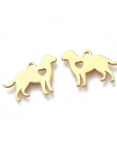 Perro+Corazón. Acero inoxidable. Color dorado. 13x18x1 mm. 1,5 mm perforación. 1 unidad. Perro+Corazón. Acero inoxidable. Color dorado. 13x18x1 mm. 1,5 mm perforación. 1 unidad.