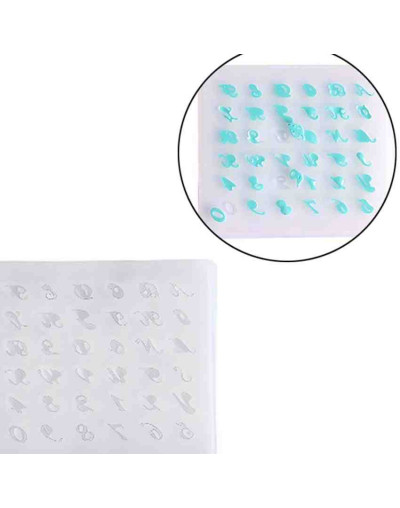 Moldes de silicona. Para resina. Letras y números. 80x90x4 milímetros. 1 unidad.