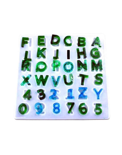 Moldes de silicona. Para resina. Letras y números. 135x135x5,5 mm. 16 mm letras. 1 unidad.
