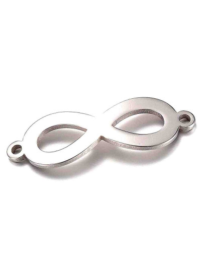 Infinito. Acero inoxidable. Color plateado. 28,5x9,5x1 milímetros. 1,5 mm perforación. 1 unidad.